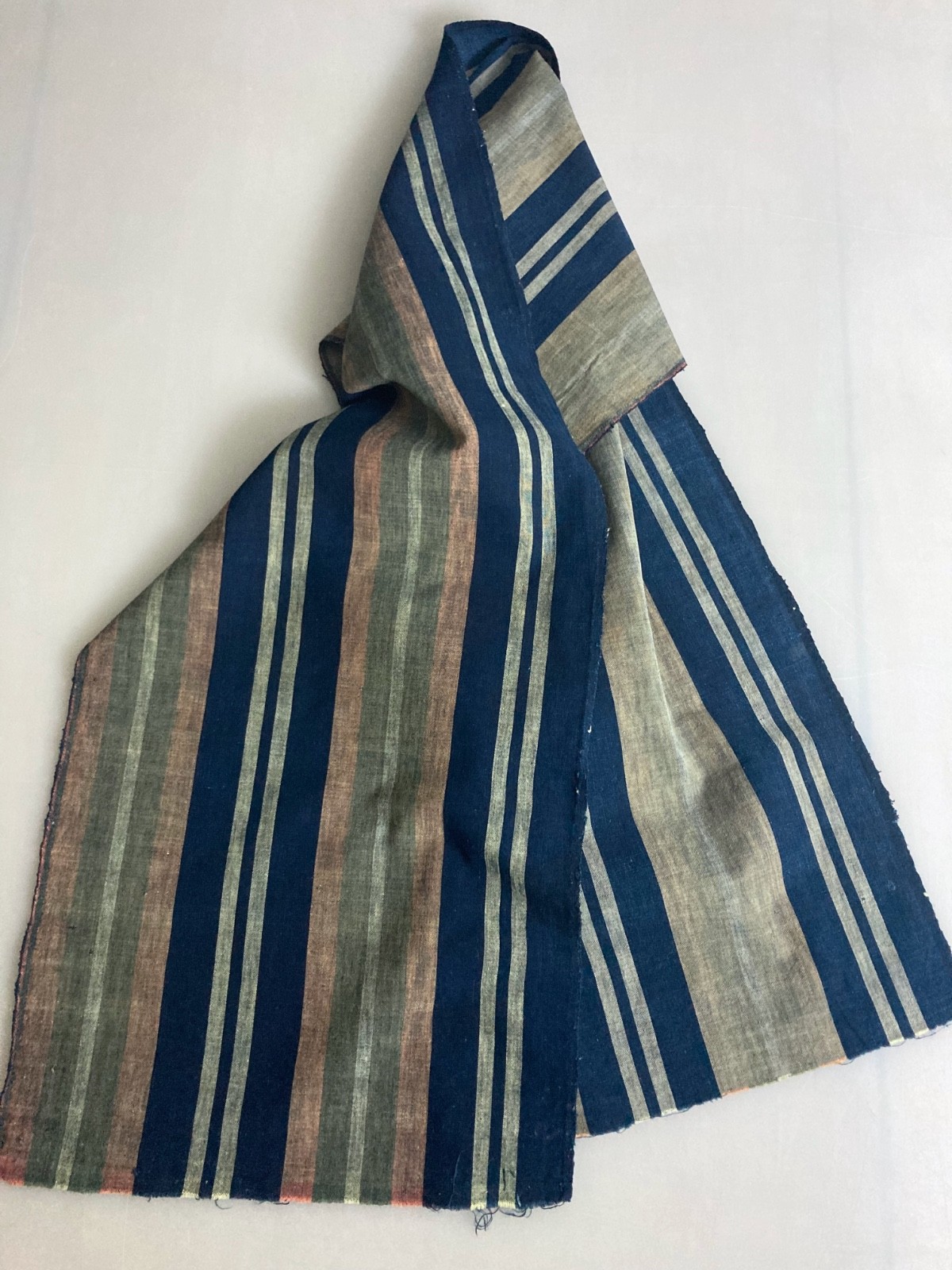 LARGE Authentic Antique Japanese Indigo STRIPED Boro Textile 66.5″ x 13.25″