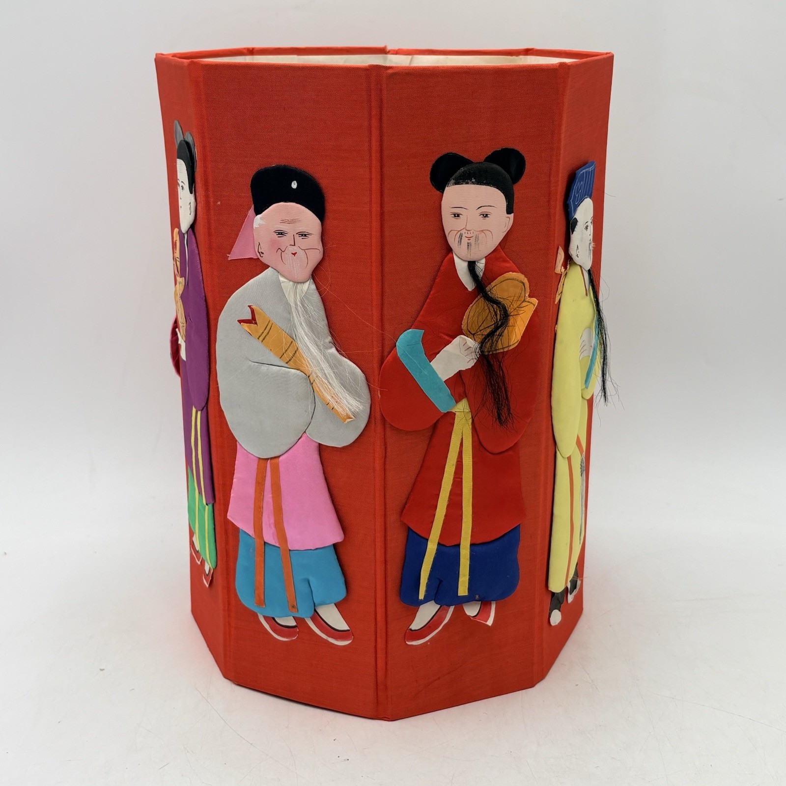 Vintage rare Silk & Paper Asian Chinese Folding Waste Paper Basket