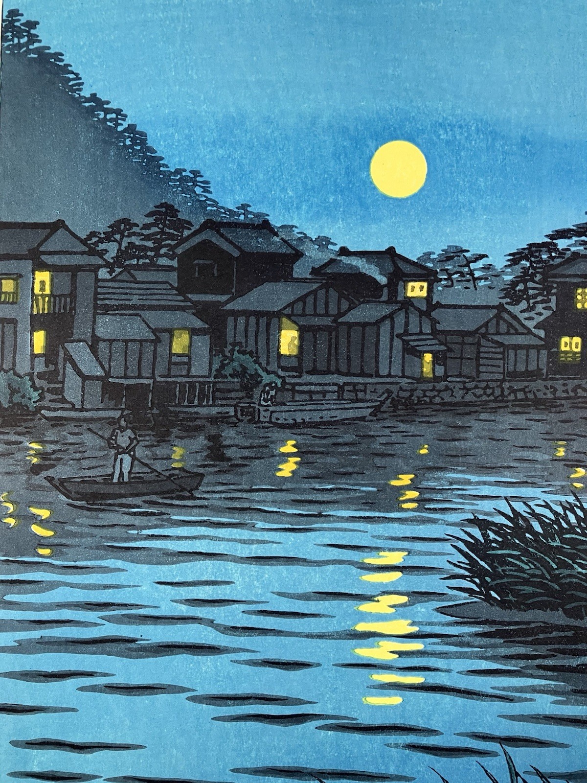 Kasamatsu Shiro Woodblock Print “Rising Moon at Katase River” Shin-hanga