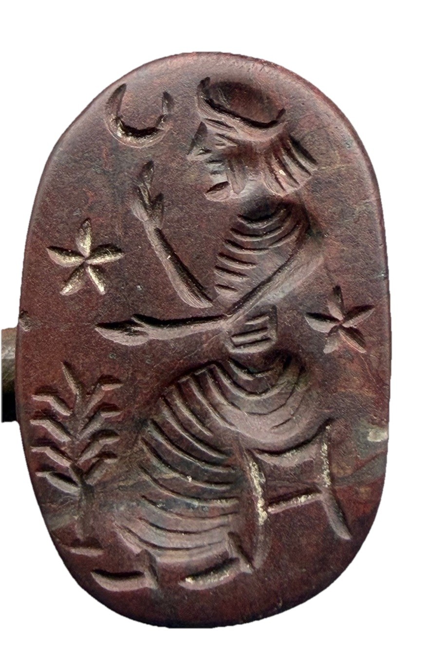 Near Eastern Intaglio Stamp Seal Bead-genuine Jusper Stone Depicting King-Moon