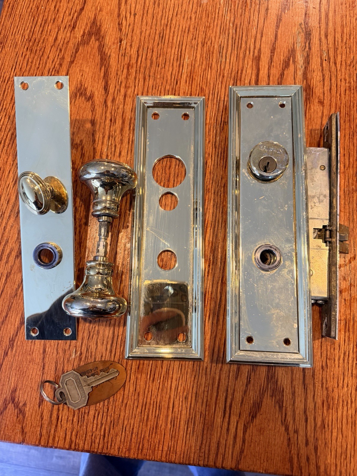 Vintage Rare Baldwin Heavy Brass Entry Door Handle and Plates Set, 10” Long