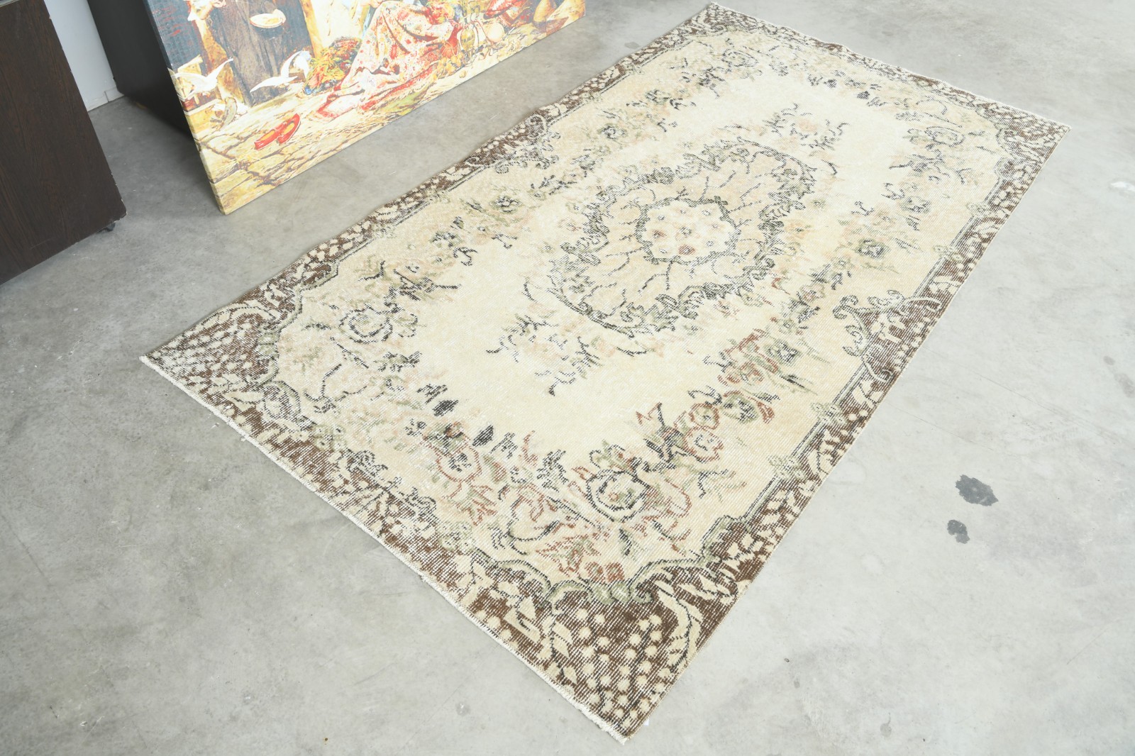 handmade vintage turkish rug 4×6 muted anatolian oriental wool area carpet 1348