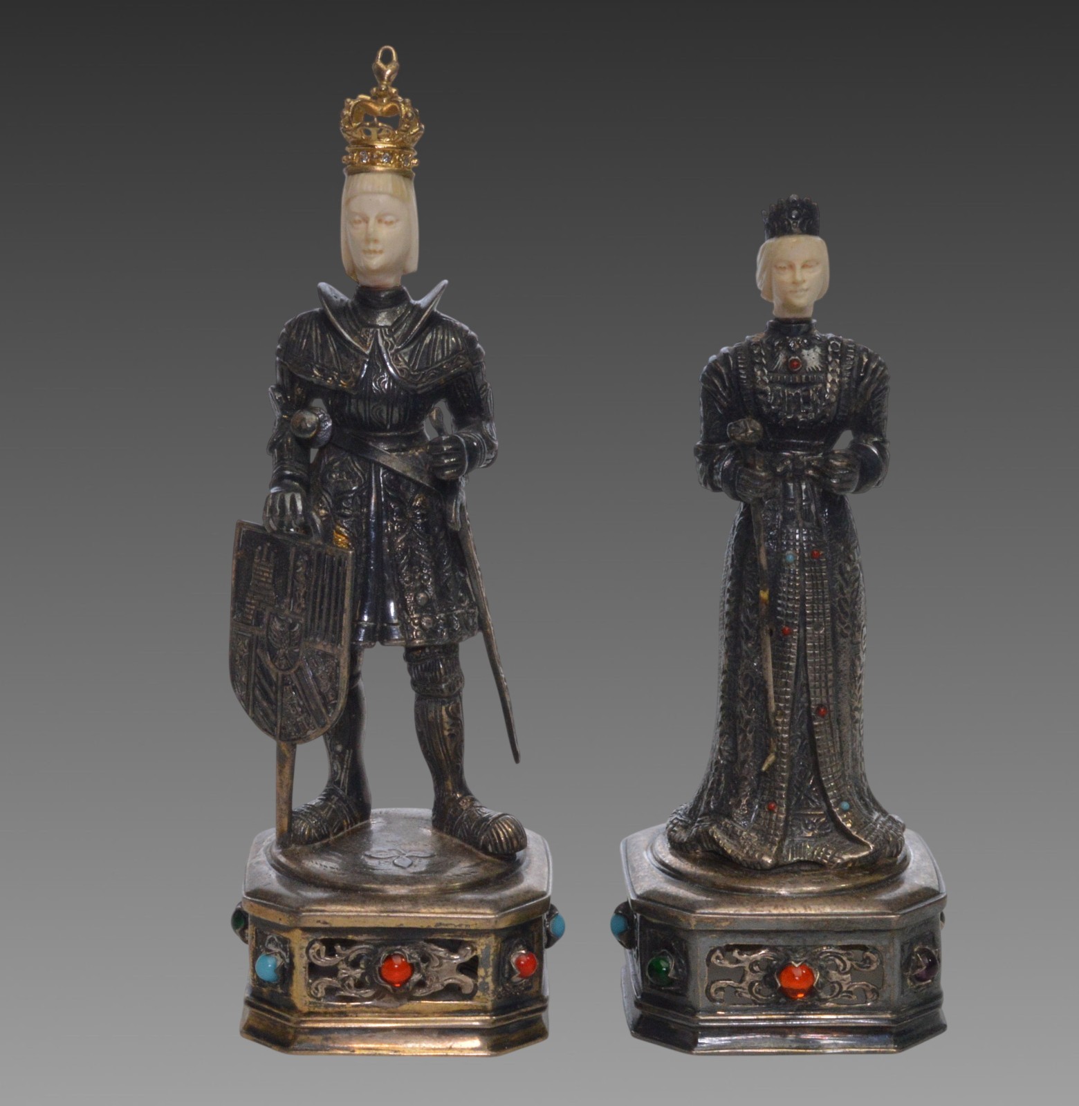 ANTIQUE GERMAN STERLING KING & QUEEN FIGURES IFS ISRAEL FREEMAN C.1900