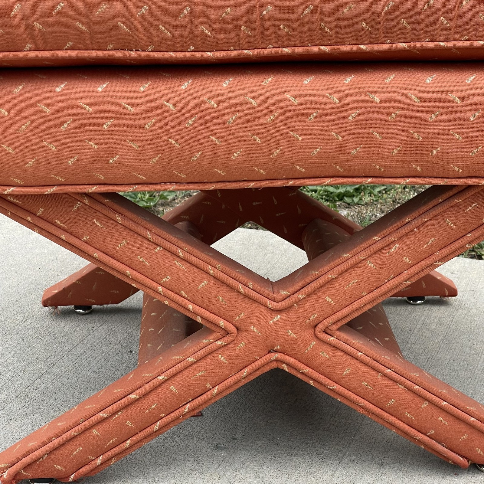 Vintage Pair X-Base Billy Baldwin Style Coral Upholstered Bench Stools Ottomans