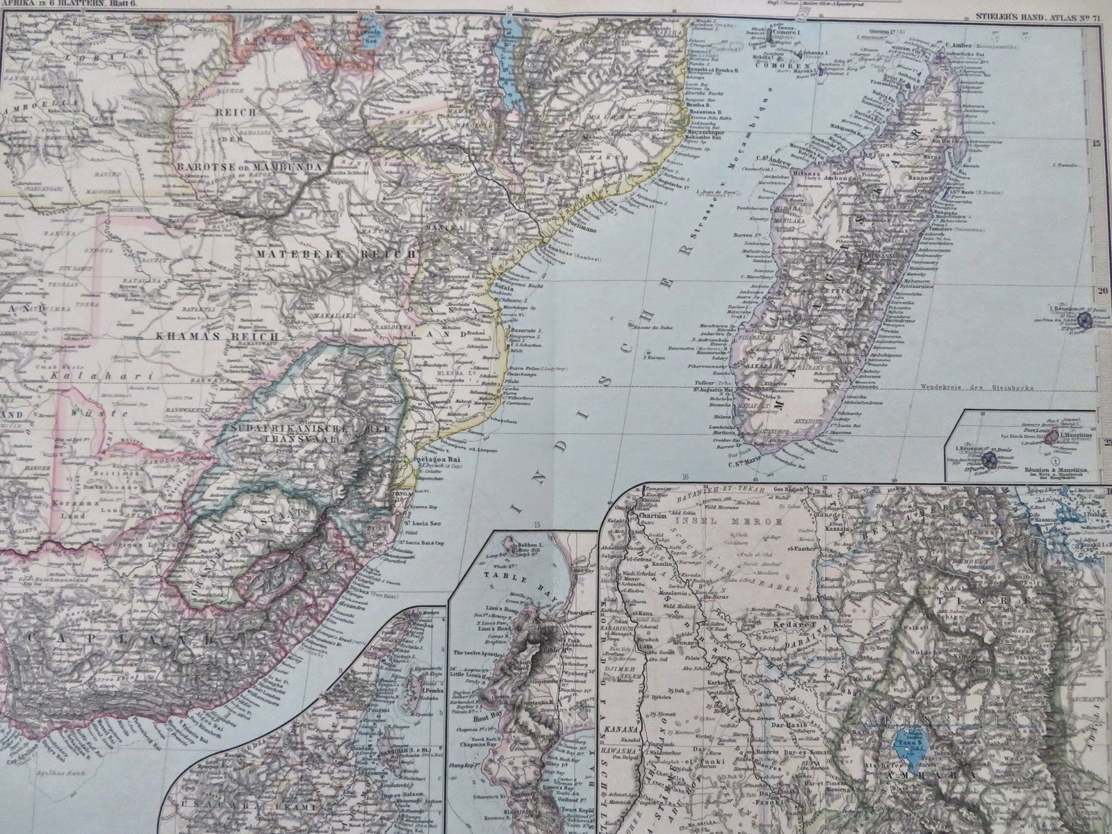 South Africa Madagascar Abyssinia Zanzibar Cape Town 1891 Petermann map