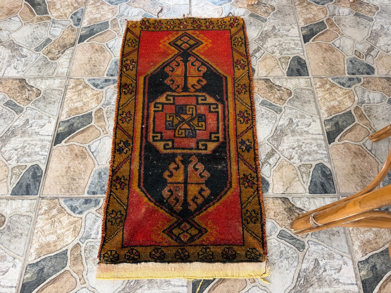 Shabby Rustic Red Wool Carpet 1.5×3 Distressed Vintage Turkish Tribal Area Rug