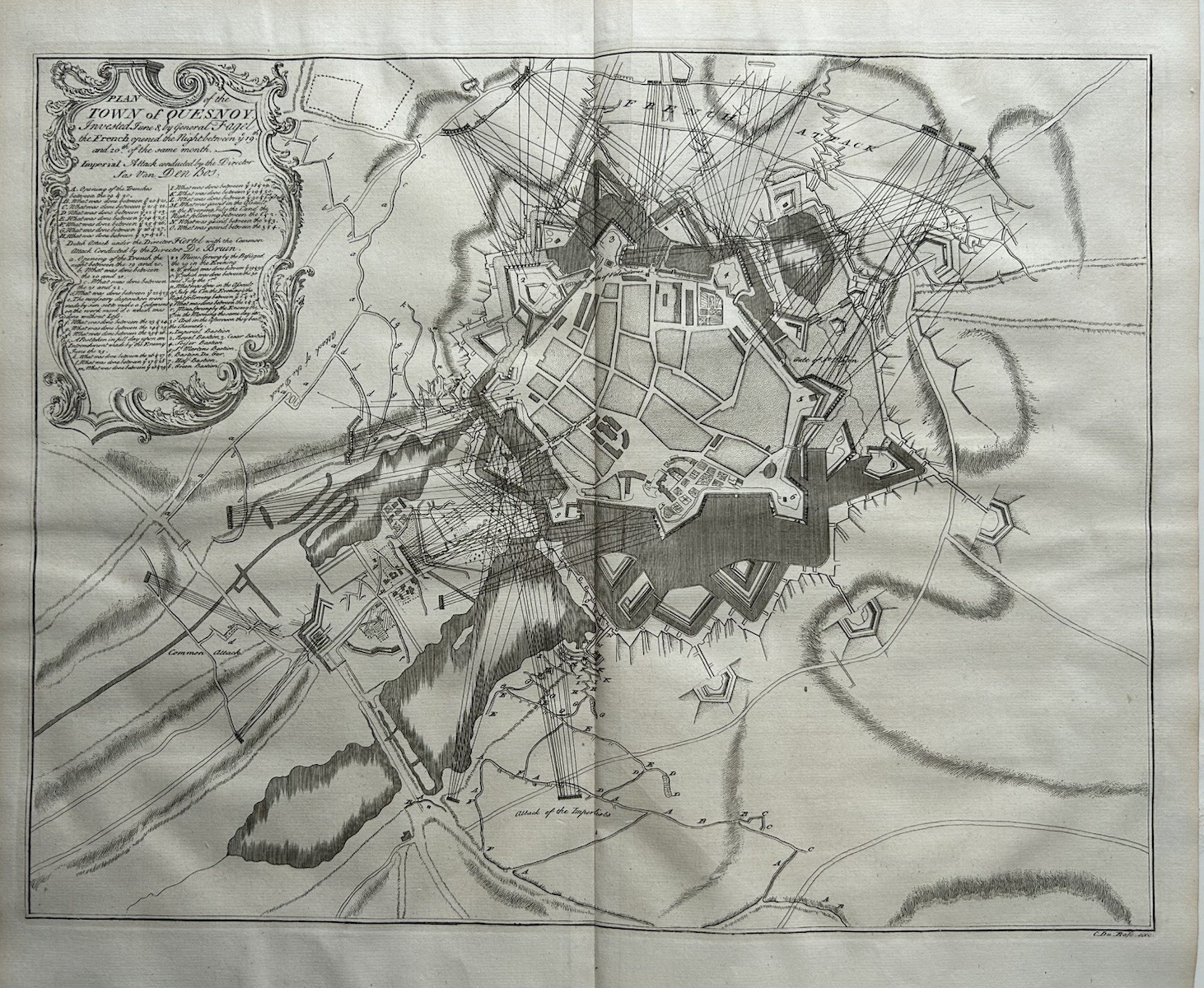1712 Siege of Le Quesnoy, Spanish Wars of Succession, Antique Battle Plan