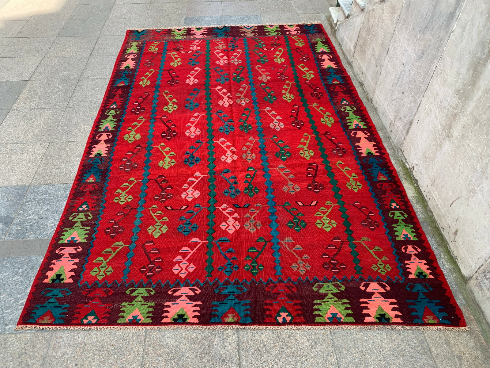 6’7” x 10’3” Kilim Rug Vintage Natural Village Rug Handmade Rug.SKU:K1519