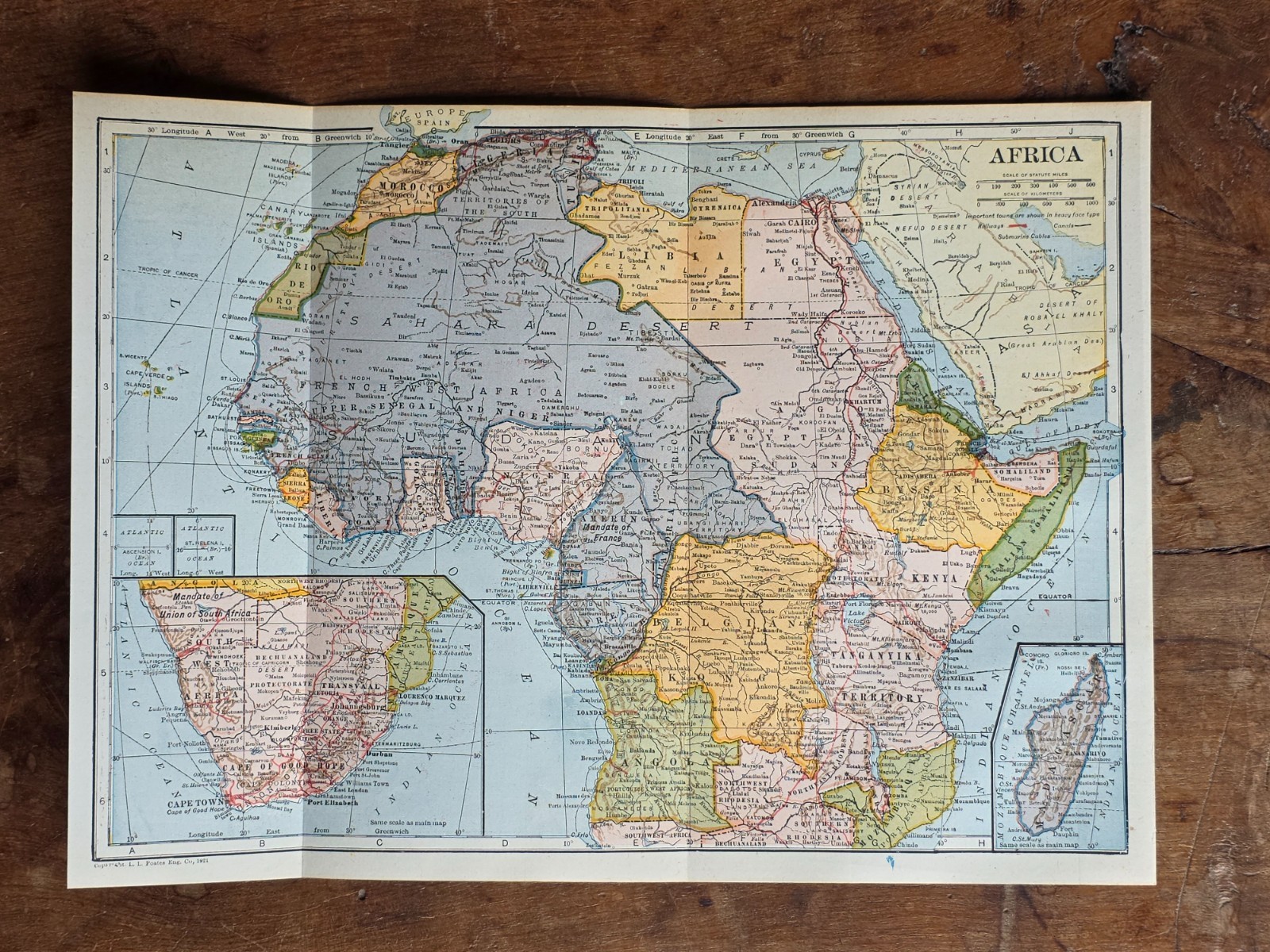 Africa Colonial Era Map Sahara Nile Congo South Africa Madagascar 1920s Atlas