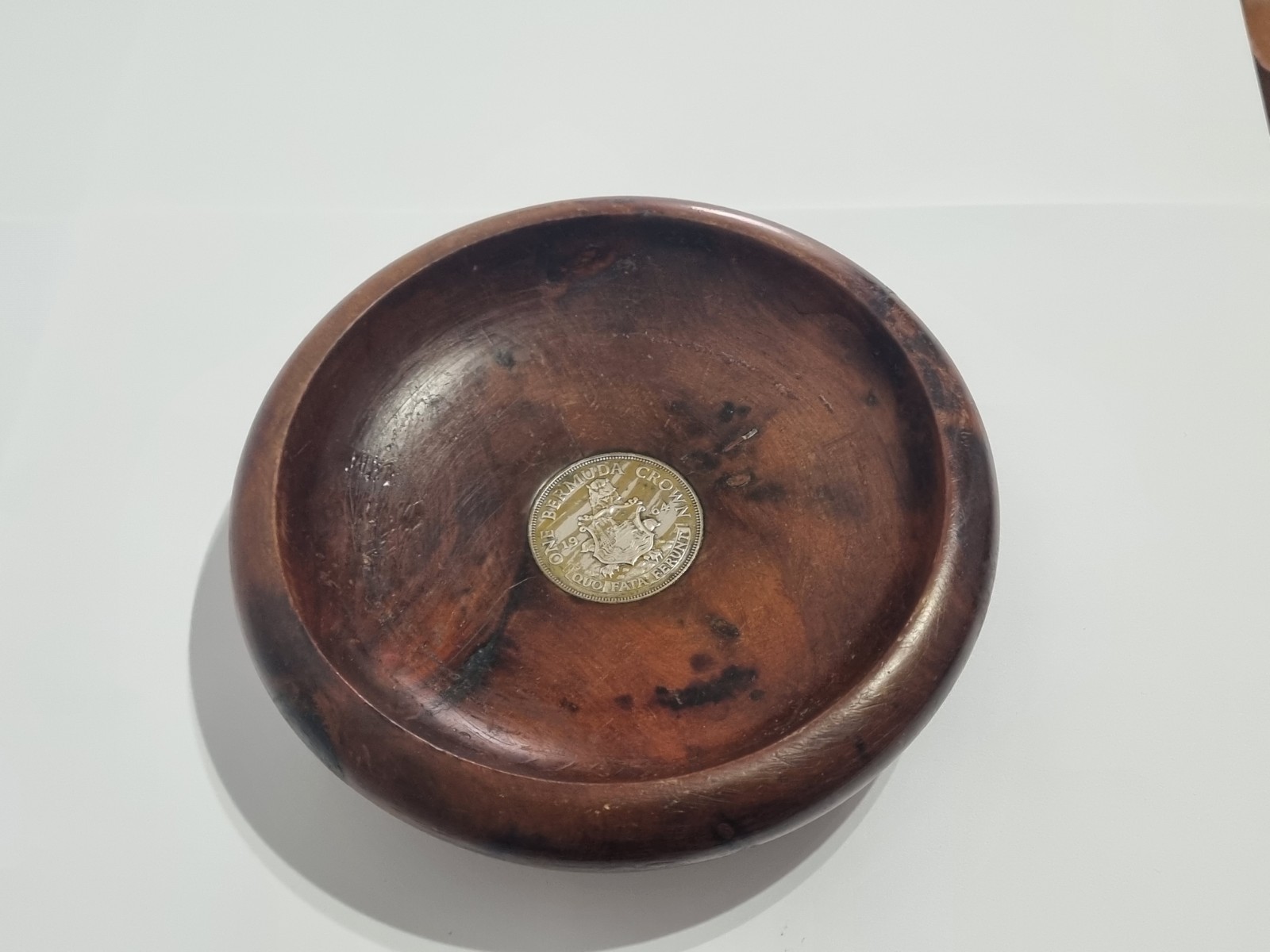 Vintage Sterling Silver 1964 Bermuda One Crown Mounted Wooden Bowl RARE