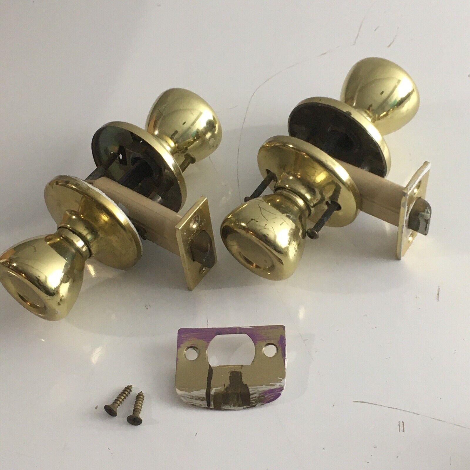 2 Polished Brass Closet Door Handles 1970s 1980s Vintage & Rare Home Improvement