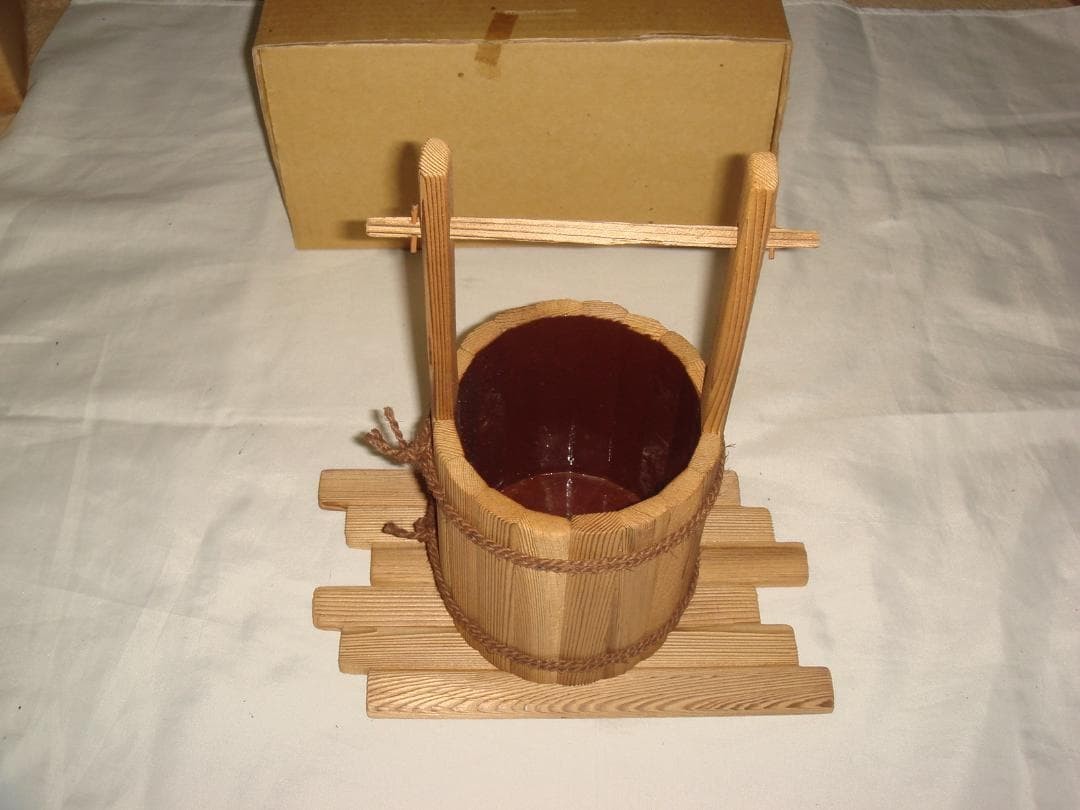 Folk Crafts Hand Bucket Flower Vase w/Box Tea Ceremony Utensils Sado Japan