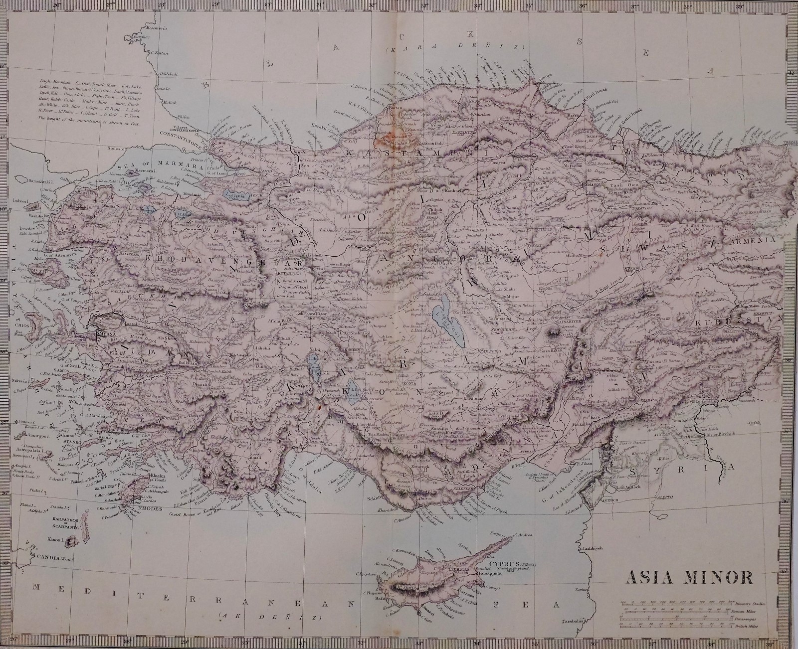 1884 LETTS MAP ASIA MINOR KHODAVENGHIAR SMYRNA RHODES KONIA ANGORA KASTAMUNI