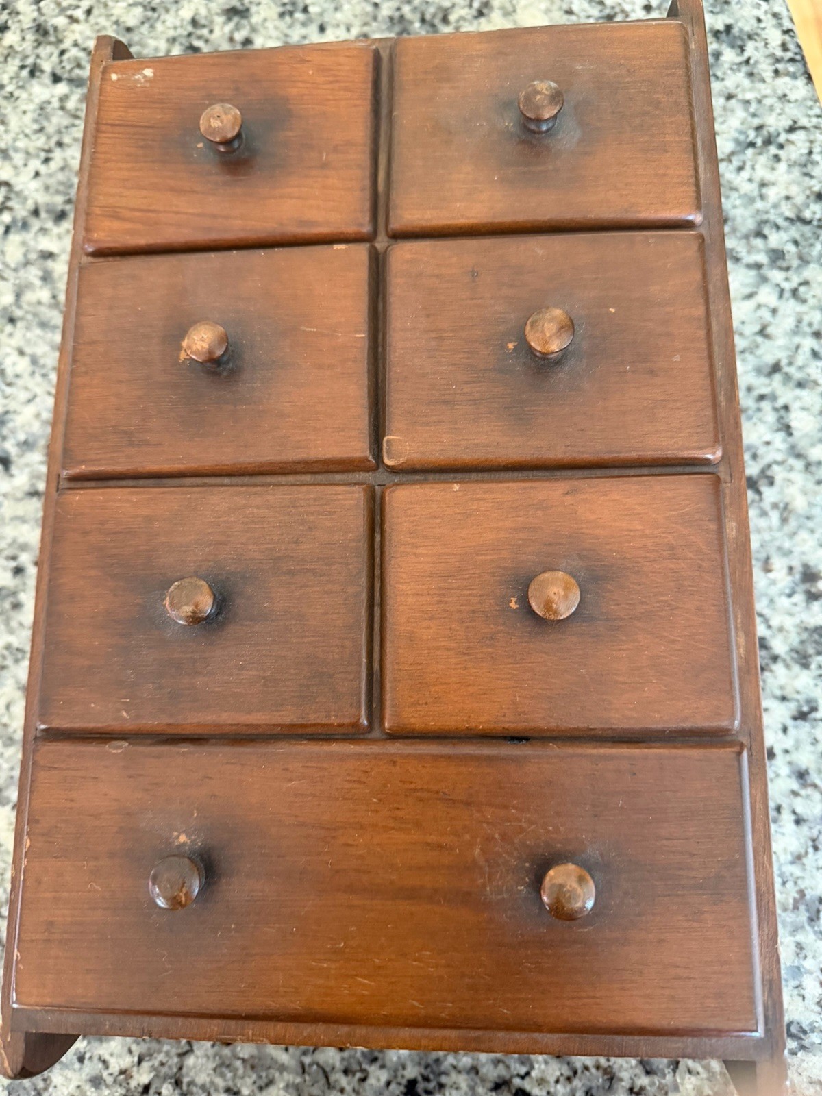 Vintage Wall Hanging Sunburst 7 Drawer Spice Cabinet Wood Knobs