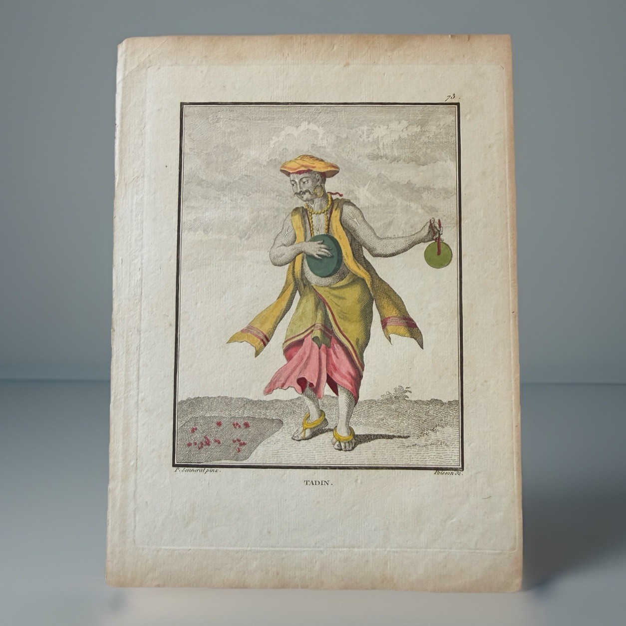 Antique Unframed French Engraving “Tadin Hindu Temple Musicians” Poisson C1806
