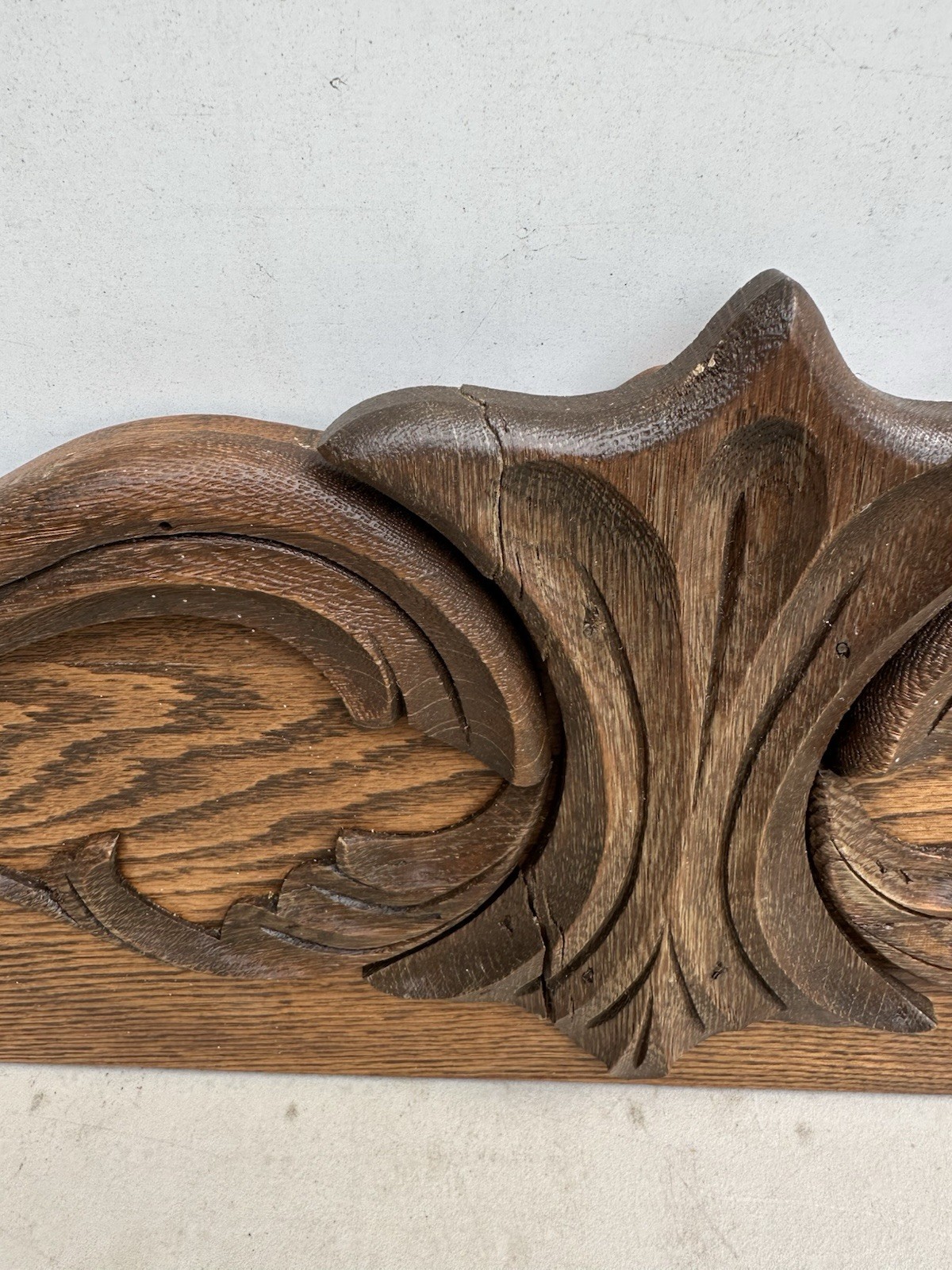 Carved 52″ Antique Oak Bed Pediment wooden crown crest topper door header