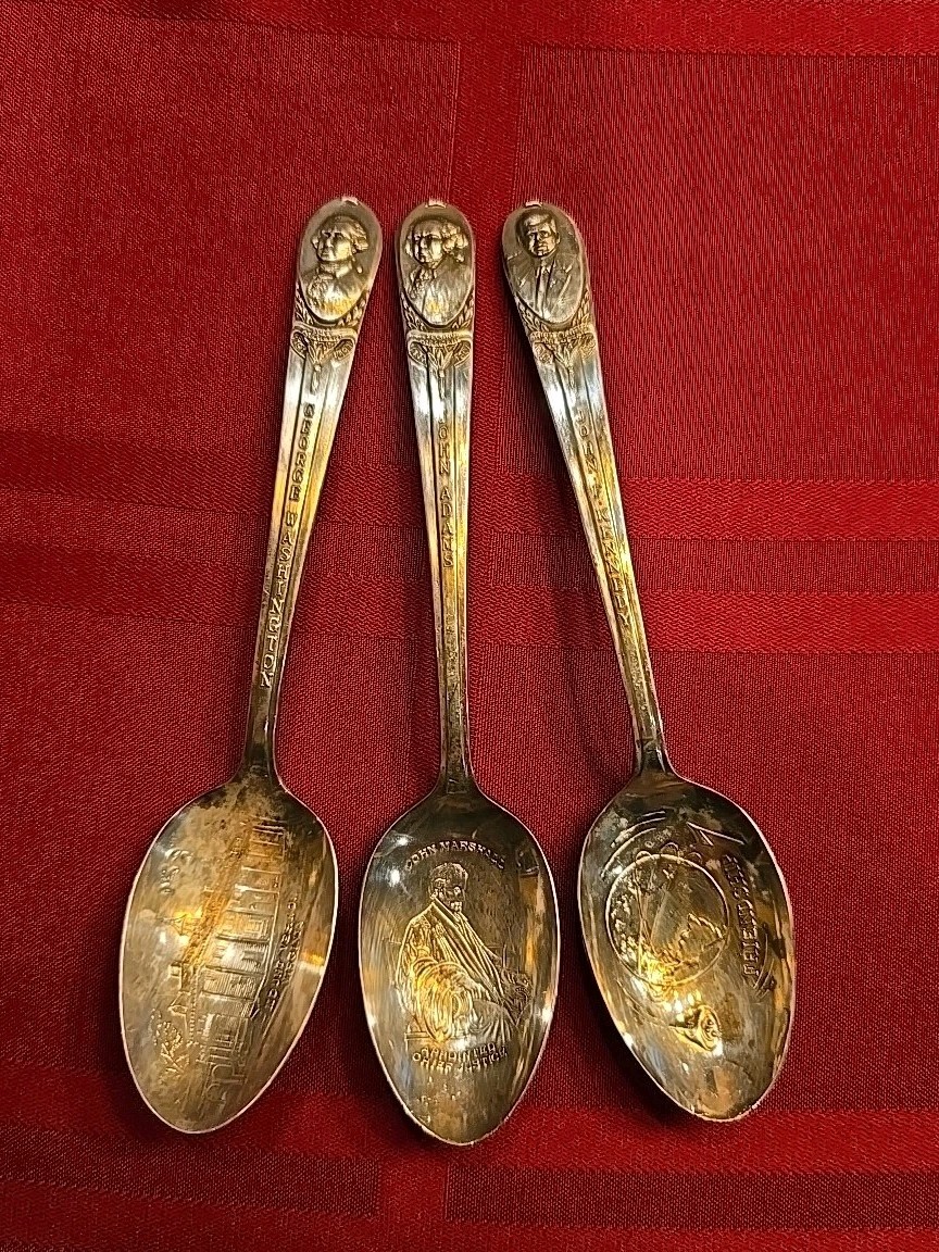 Vintage Presidential Spoons by Intl Silver, Lot of 3, Adams, Kennedy, Washington