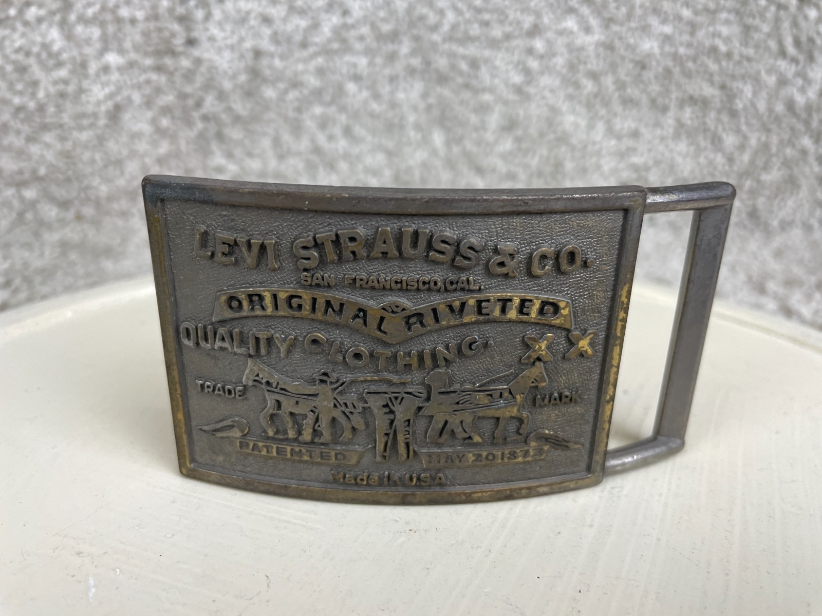 Vintage Levi Strauss & Co. Original Brass Belt Buckle Made in USA Rectangle