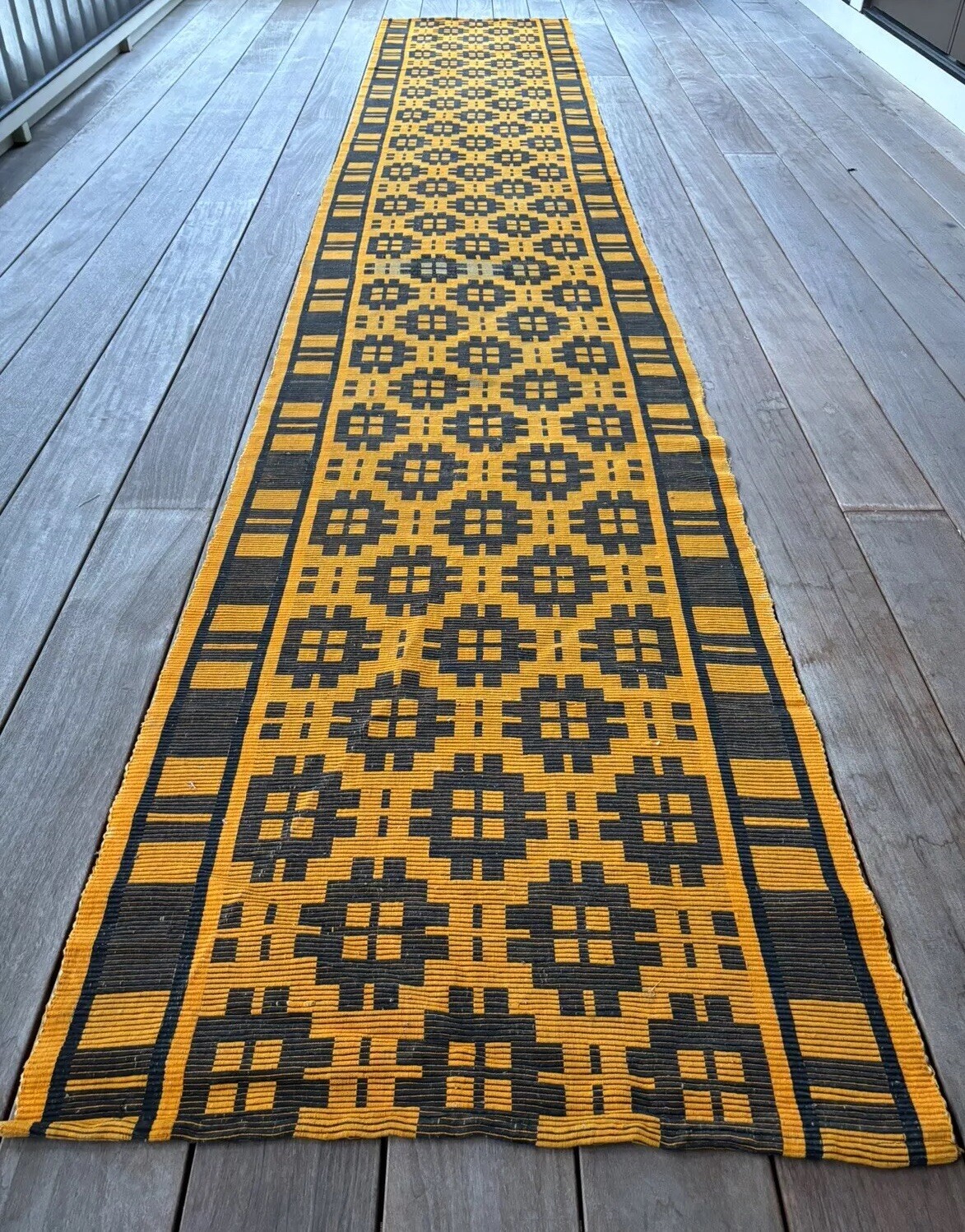 Swedish Rips Rug Runner Midcentury Modern Geometric Rug 13ft 9 in x 2ft 2 in