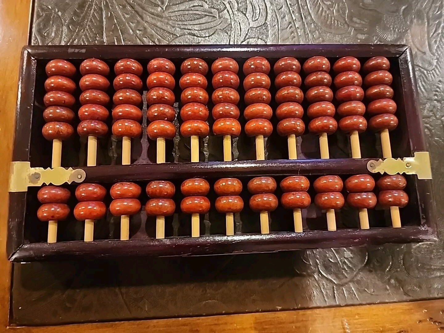 1950’s Antique Huanghuali Wooden Abacus 莲花品牌 Lotus Flower Brand 77 Beads 8.5×4.5