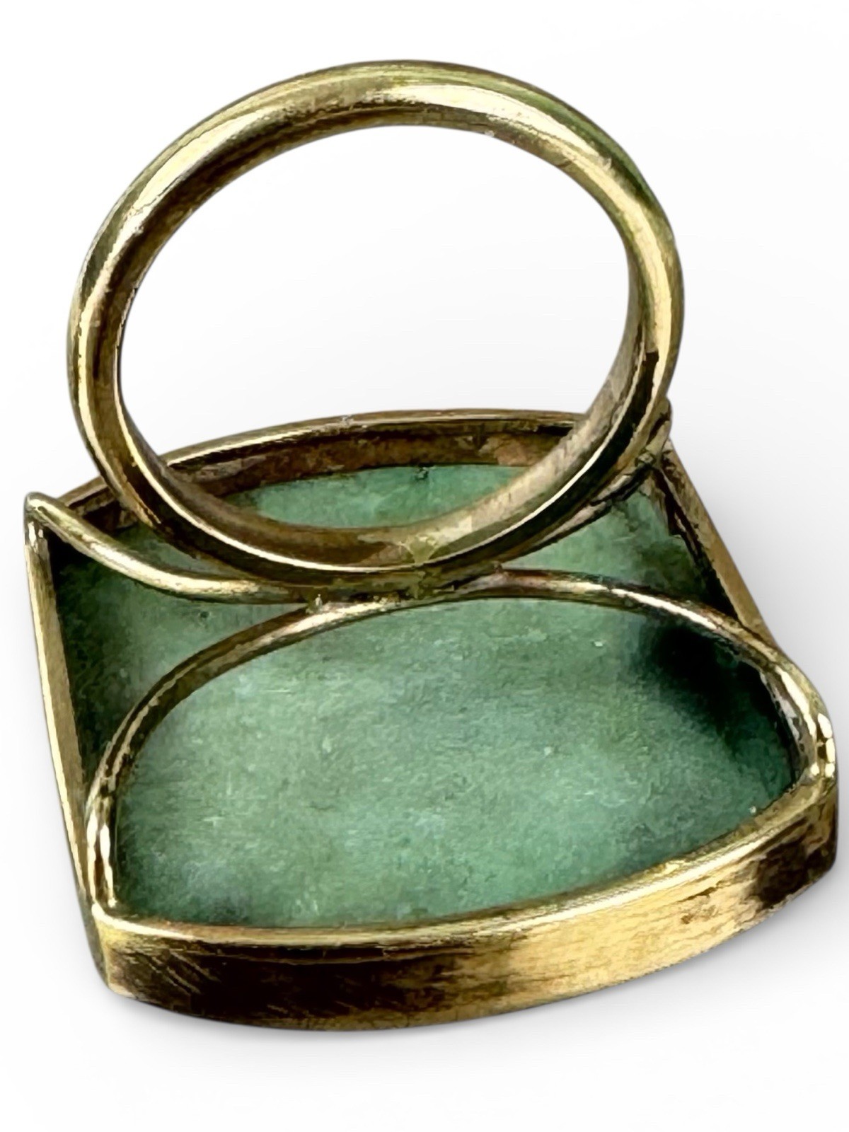 Chinese 9ct Gold Mounted Turquoise Ring, Carved Mantis On Peony, UK Size L