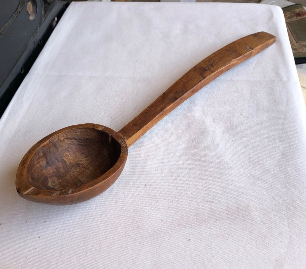 Antique Primitive HAND-CARVED MAPLE SPOON MAINE 17”