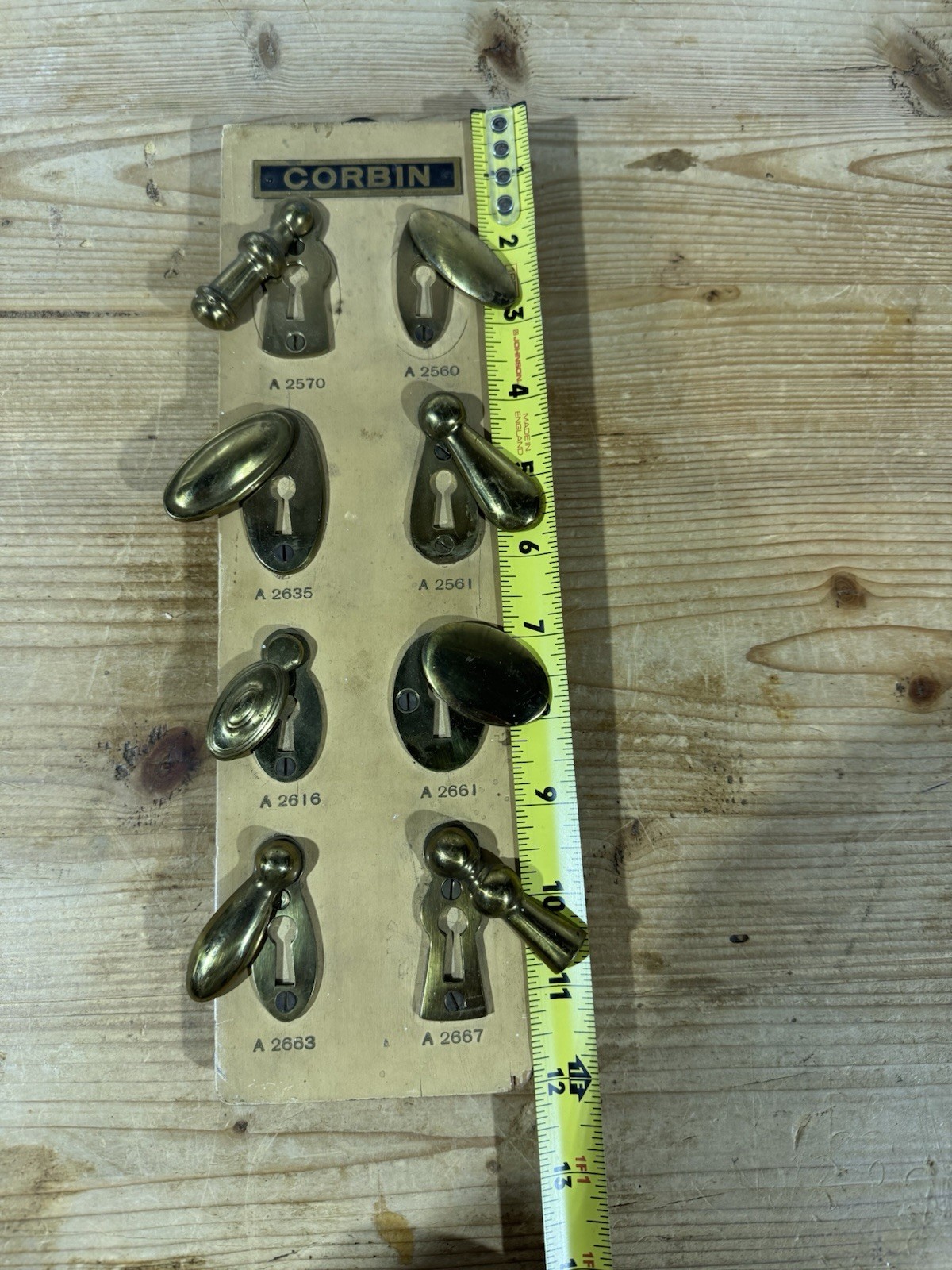 Vintage Corbin Brass Hardware Salesman Sample Display Board 8 A-Series Pieces