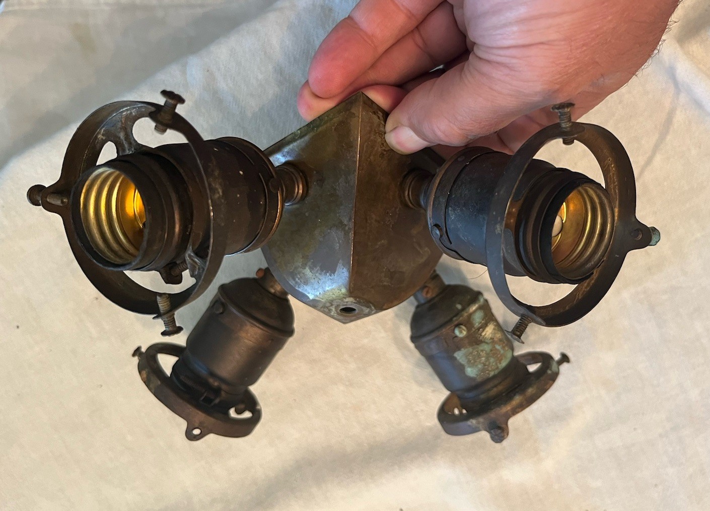 Antique Mission Arts & Crafts Brass 4 Light Electric Ceiling Beam Light Fixture