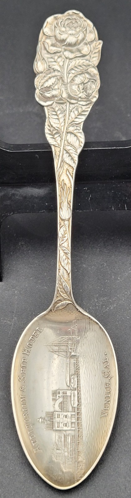 Vintage Sterling Silver Auditorium & Ship Hotel Venice, CA souvenir spoon-Roses