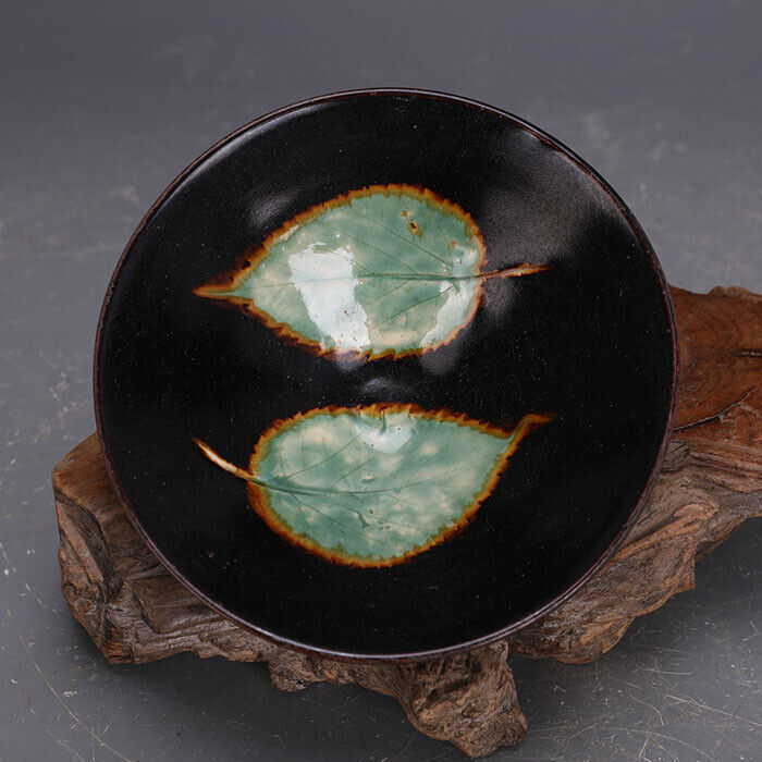 6.02” China Porcelain Song Dynasty Jizhou Kiln Black Glaze Mulberry Leaves Bowls