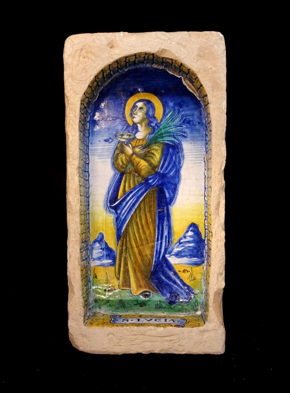 Polychrome Decor Renaissance Tile – Glaze – Italy 16Th/17Th Century Sainte Lucie