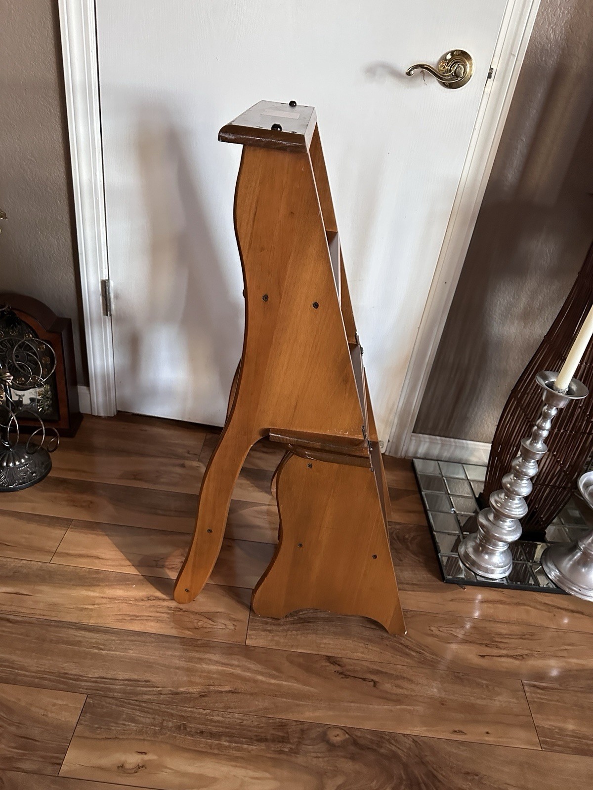 Vintage Wooden Folding Library Convertible Chair Ladder Rustic Step Stool