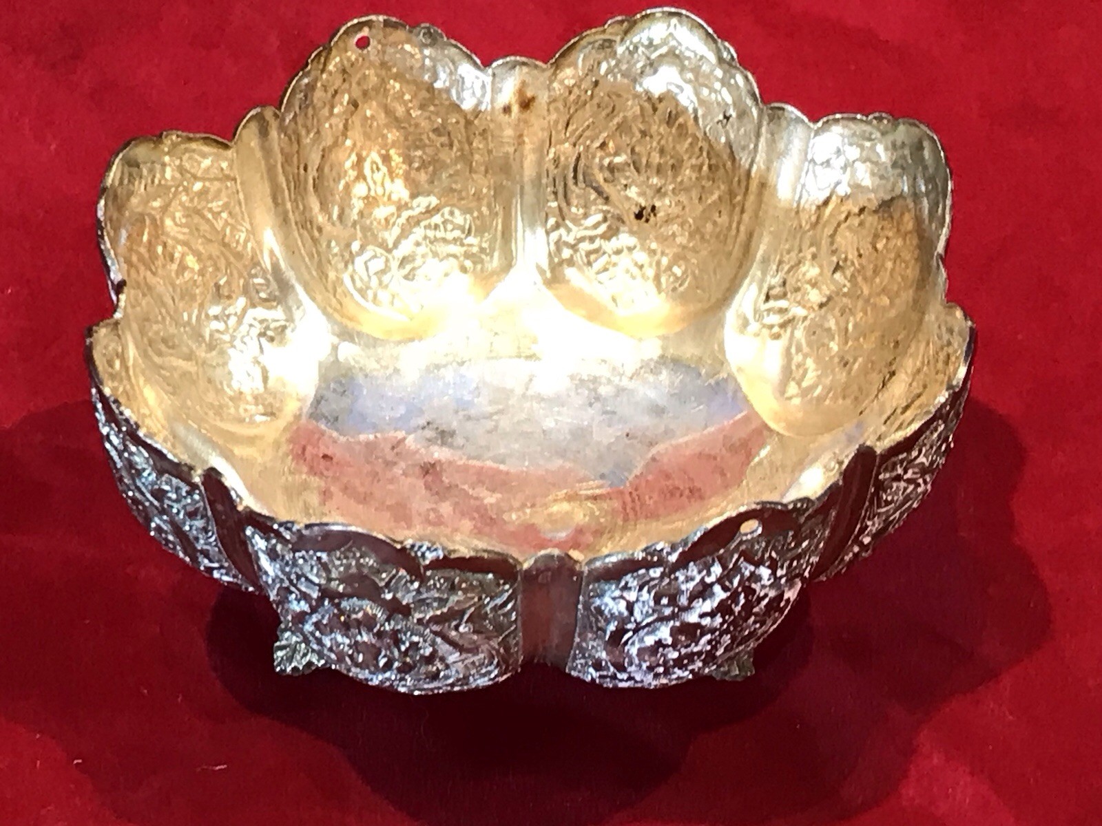Vintage Hand Engraved Middle Eastern Bowl,84 SOLID Silver 122.79 grams