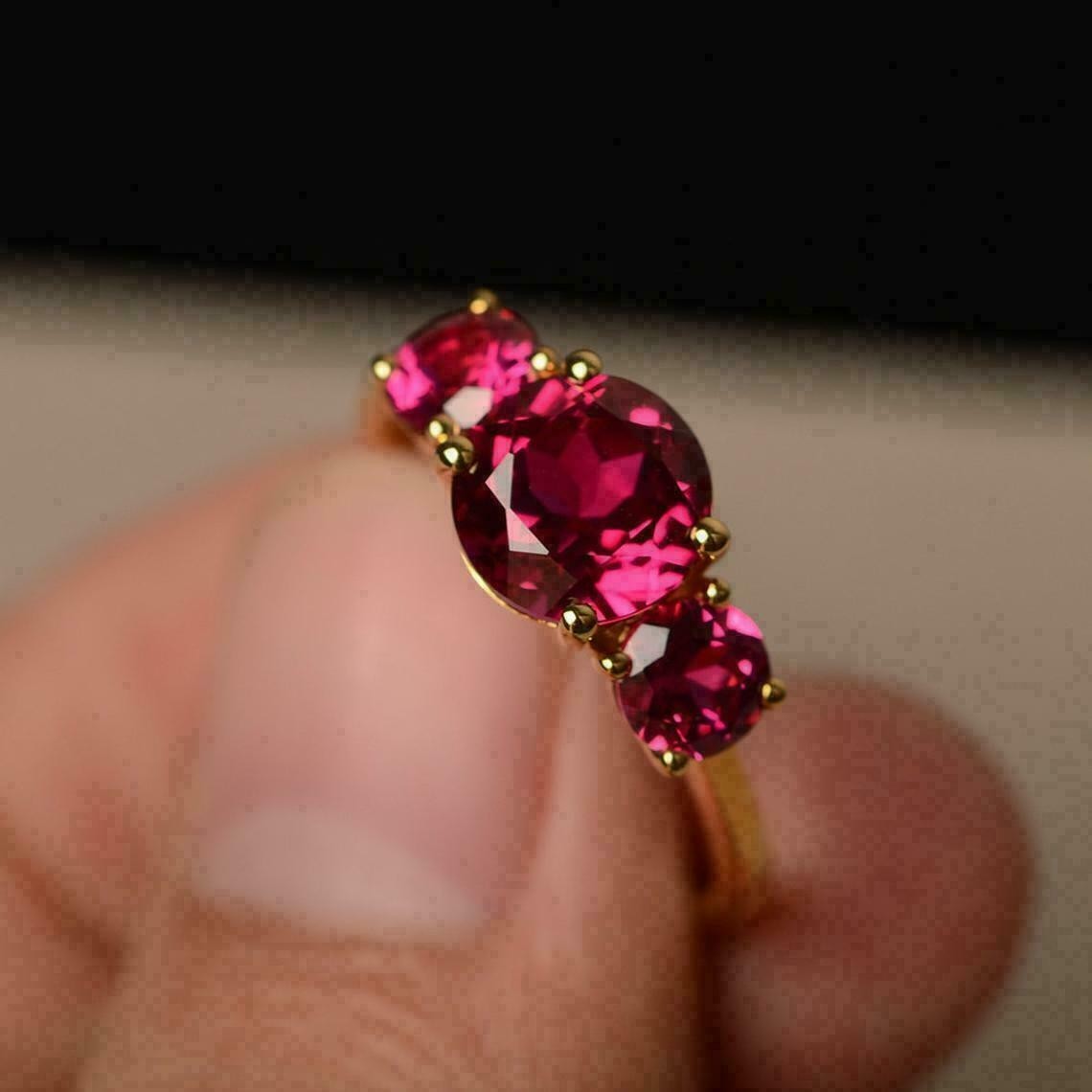 3.00 Ct Round Cut Natural Ruby And Diamond Ring 14K Yellow Gold Size 8