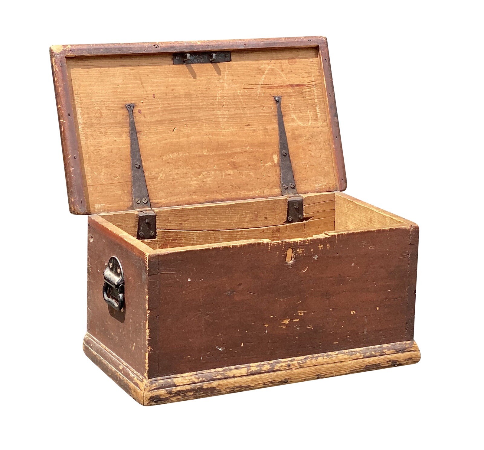 ANTIQUE QUEEN ANNE RED WASH DOCUMENT BOX / STAGECOACH TRUNK