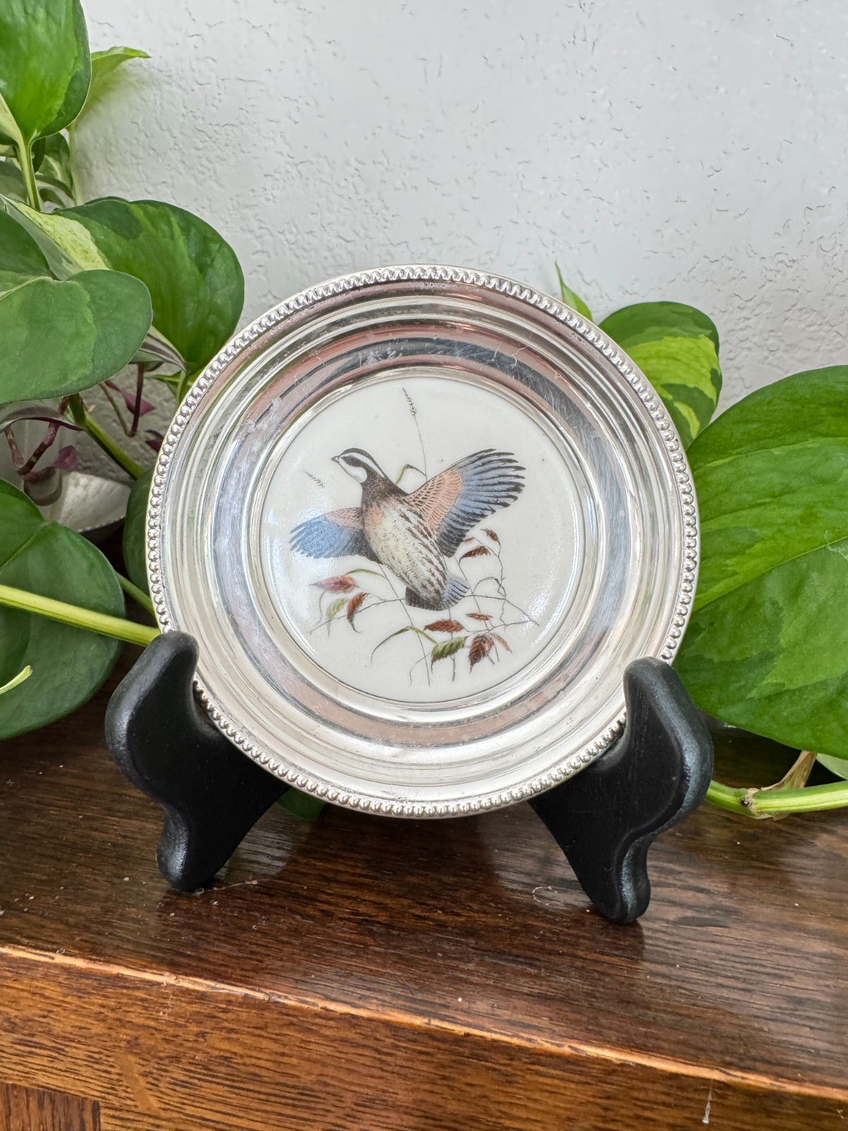 Frank M Whiting Sterling Silver Quail Plate Dennis Fulton Bobwhite Rare