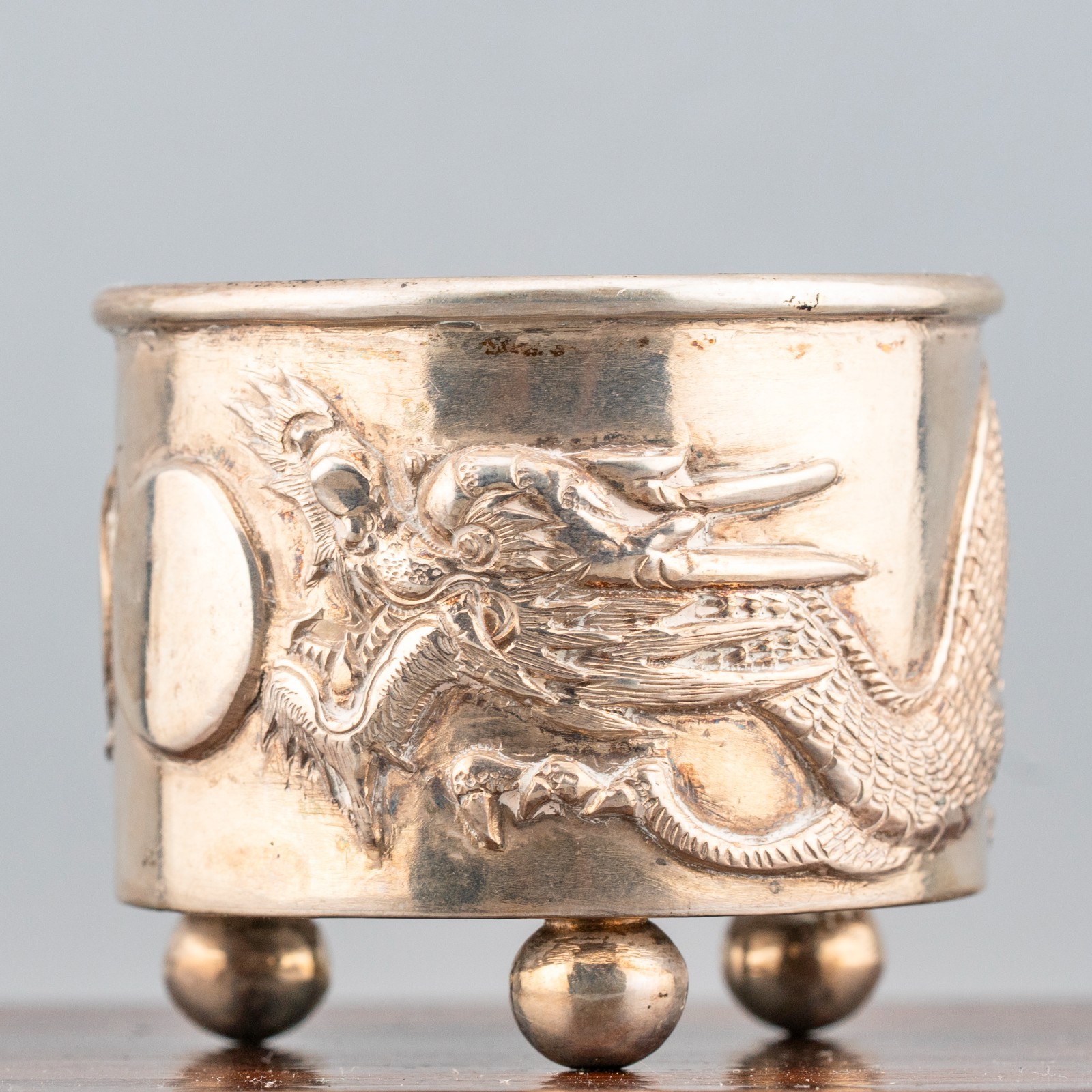 Chinese Export Silver Solid Dragon Canton Qing Mark Kwan Wo Period 19th Century
