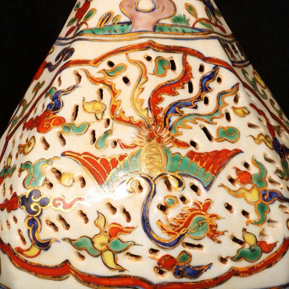 33CM Wanli Signed Old Chinese Wucai Vase W/dragon U1646