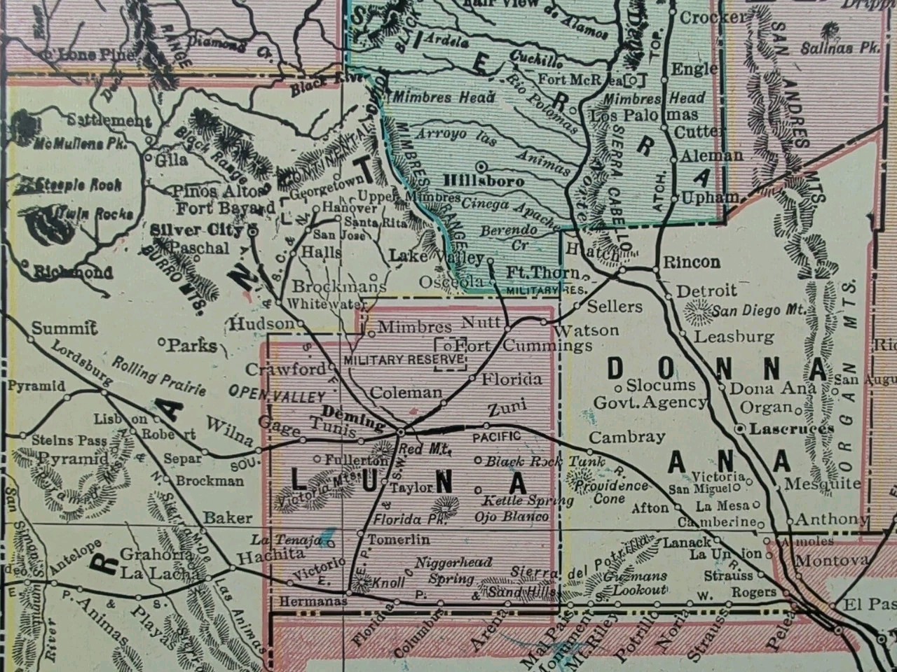 Vintage 1904 NEW MEXICO TERRITORY Map 11″x14″ Old Antique Original ROSWELL TAOS