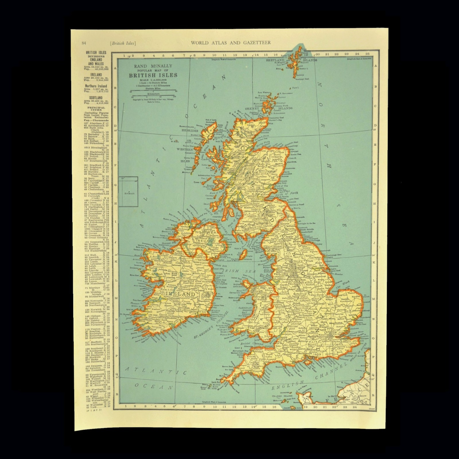 Vintage BRITISH ISLES Map Wall Decor United Kingdom Wall Art Old Original London