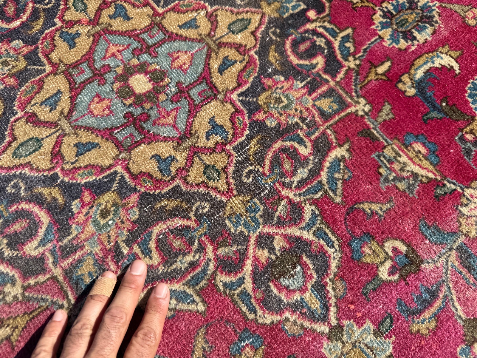 4×6 OLD ANTIQUE ORIENTAL RUG VINTAGE handmade hand-knotted red pink blue worn ft
