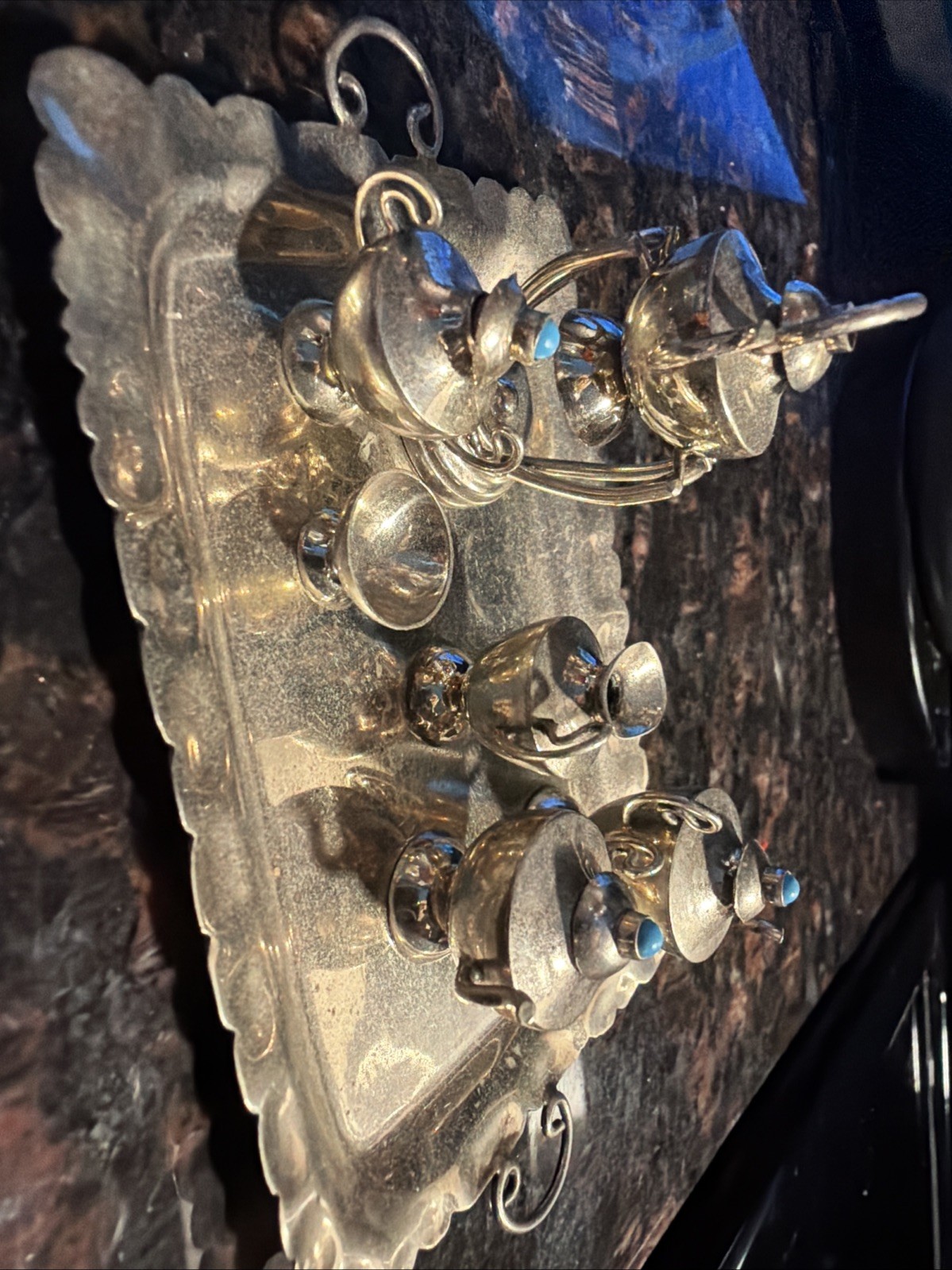 Stellar Mini 10 Piece Tea Set Handcrafted ’60s Alpaca Sterling Silver Turquoise
