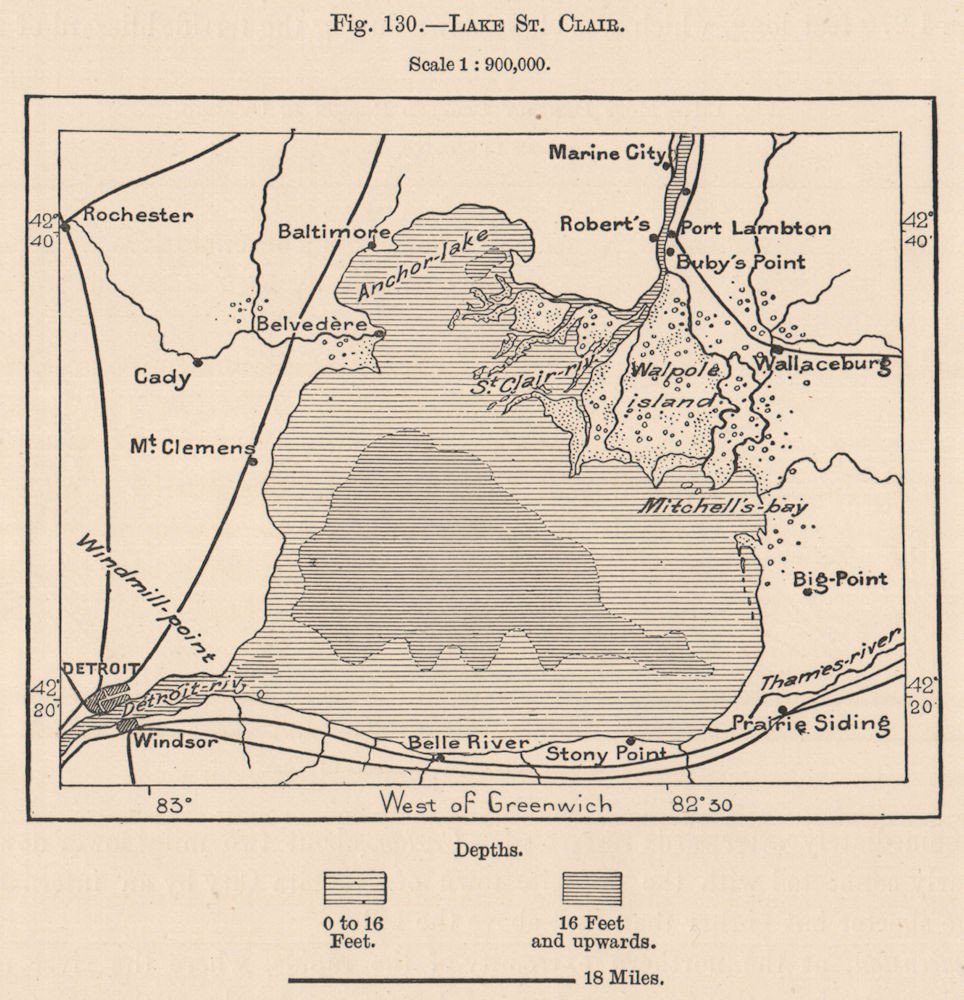 Lake St. Clair. Detroit. North America. Canada 1885 old antique map plan chart