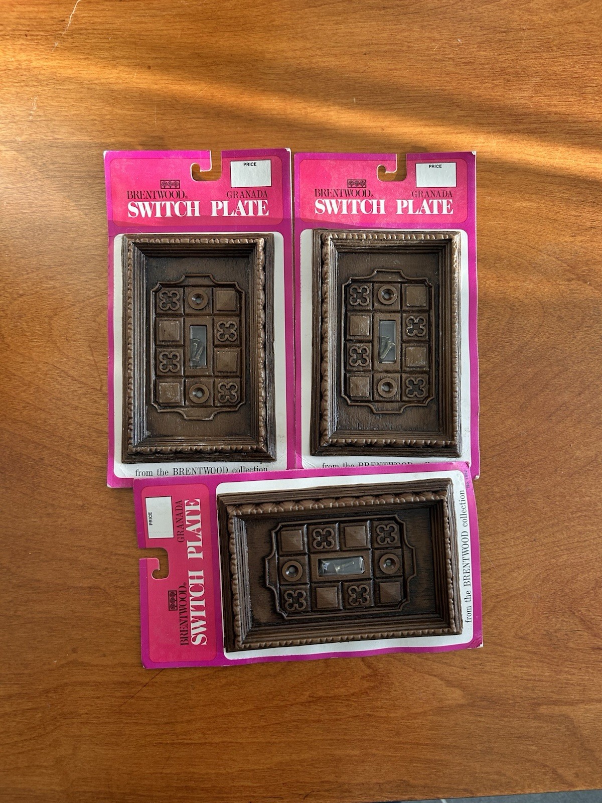 Set of 3 New Old Stock Faux Wood Single Switch Covers Brentwood 70s Vintage Nos