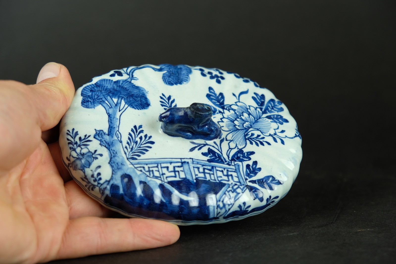 Dutch Delft Box blue and white antique Marked for factory “Bijl “ 18th Century.