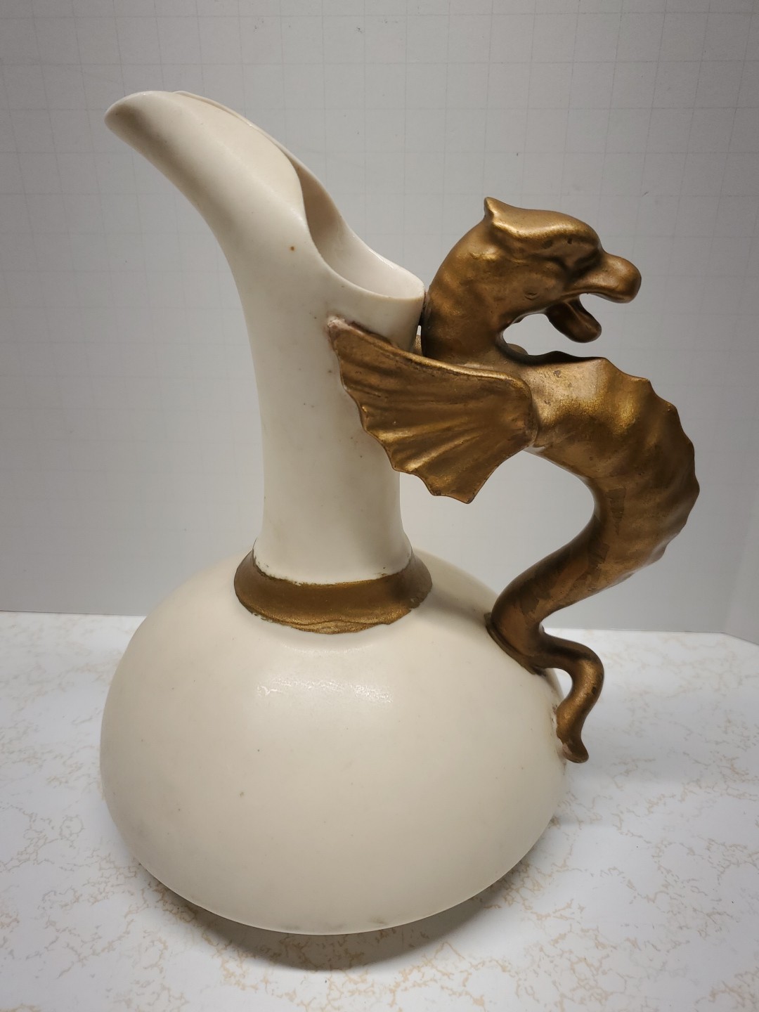 Antique Victorian English Porcelain Golden Dragon Robert Hankle Style Ewer Pitch