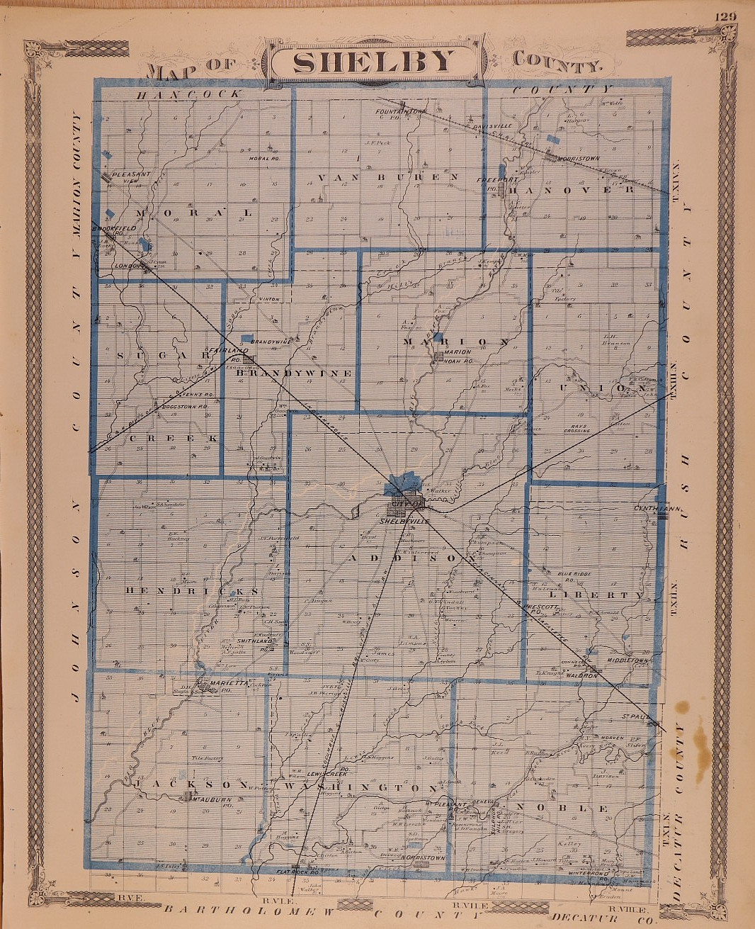 1876 Plat Map ~ SHELBY COUNTY, INDIANA – SHELBYVILLE – MT AUBURN ~ (14×17)-#144