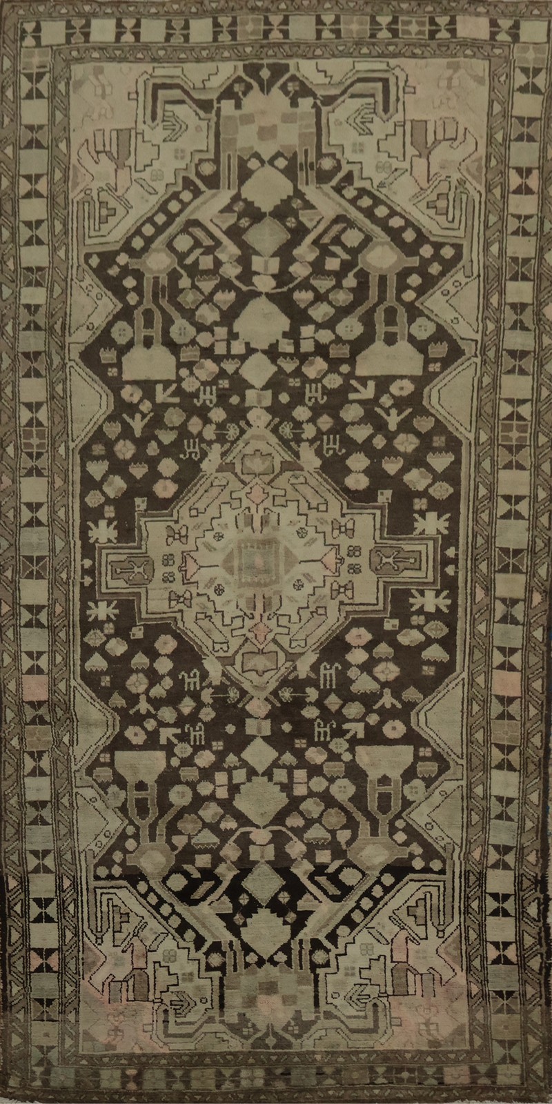 Living Room Handmade Area Rug 5×10 with Intricate Detailing Dark Brown Carpet