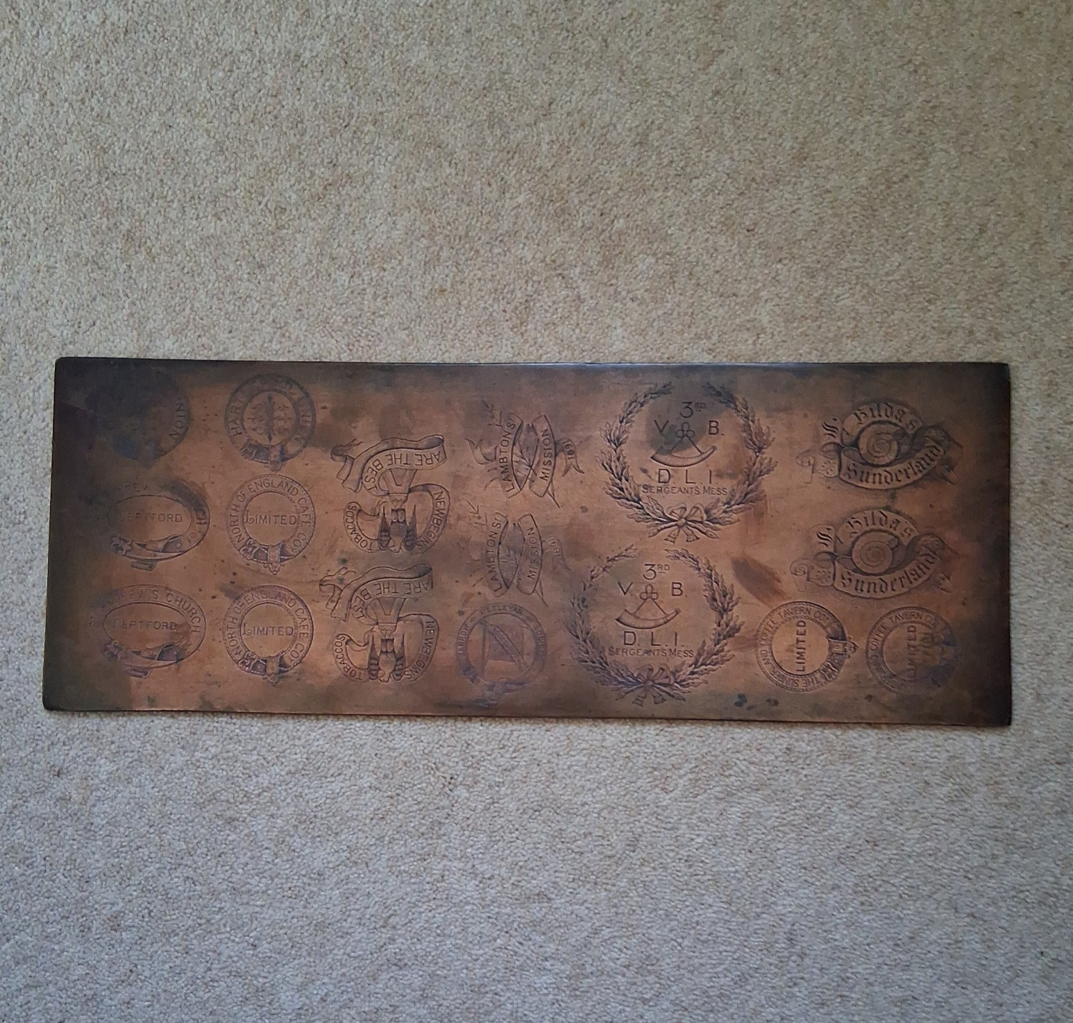 Rare Antique Copper Printing Plate from North East England Unique Wall Art Decor