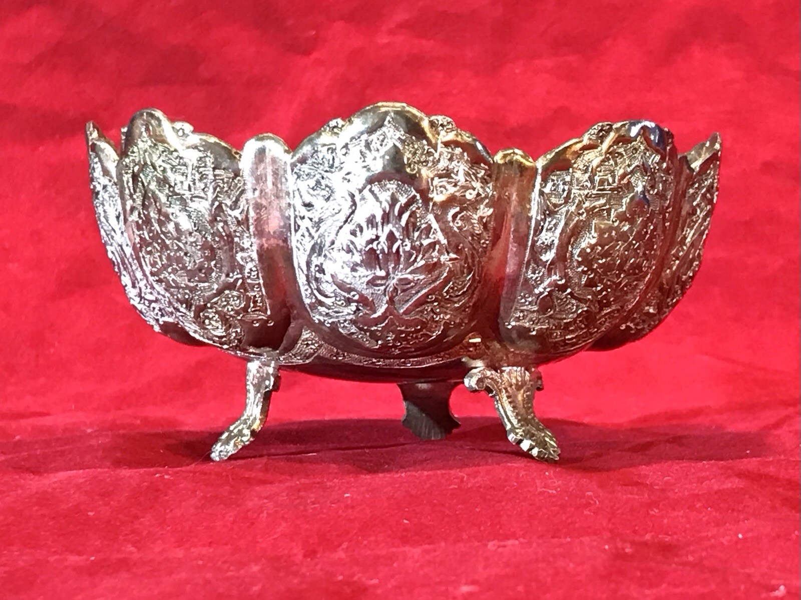 Vintage Hand Engraved Middle Eastern Bowl,84 SOLID Silver 122.79 grams